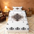 thumbnail image 4 of Manfei Boho Aztec Twin Sheets, White Taupe Tribal Geometric Bedding, Reversible 3 Pieces1 Flat Sheet + 1 Fitted Sheet + 1 Pillowcase, 4 of 6