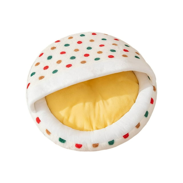 HHBEAUTY Lit Rond à Capuche pour Chats d'Intérieur - Forme de Pantoufle Lit de Grotte pour Chatons et Chiots Nid de Chat avec Couvercle Chauffant et Fond Antidérapant Tente pour Animaux 2 en 1