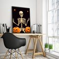 thumbnail image 2 of JRXY Prints Wall Art Funny Skull Skeleton with Pumpkins Halloween Theme Giclee Modern Canvas Printing Artwork 12x16 Inch Wood Framed Wall Picture for Living Room Decor 16x20in, 2 of 4