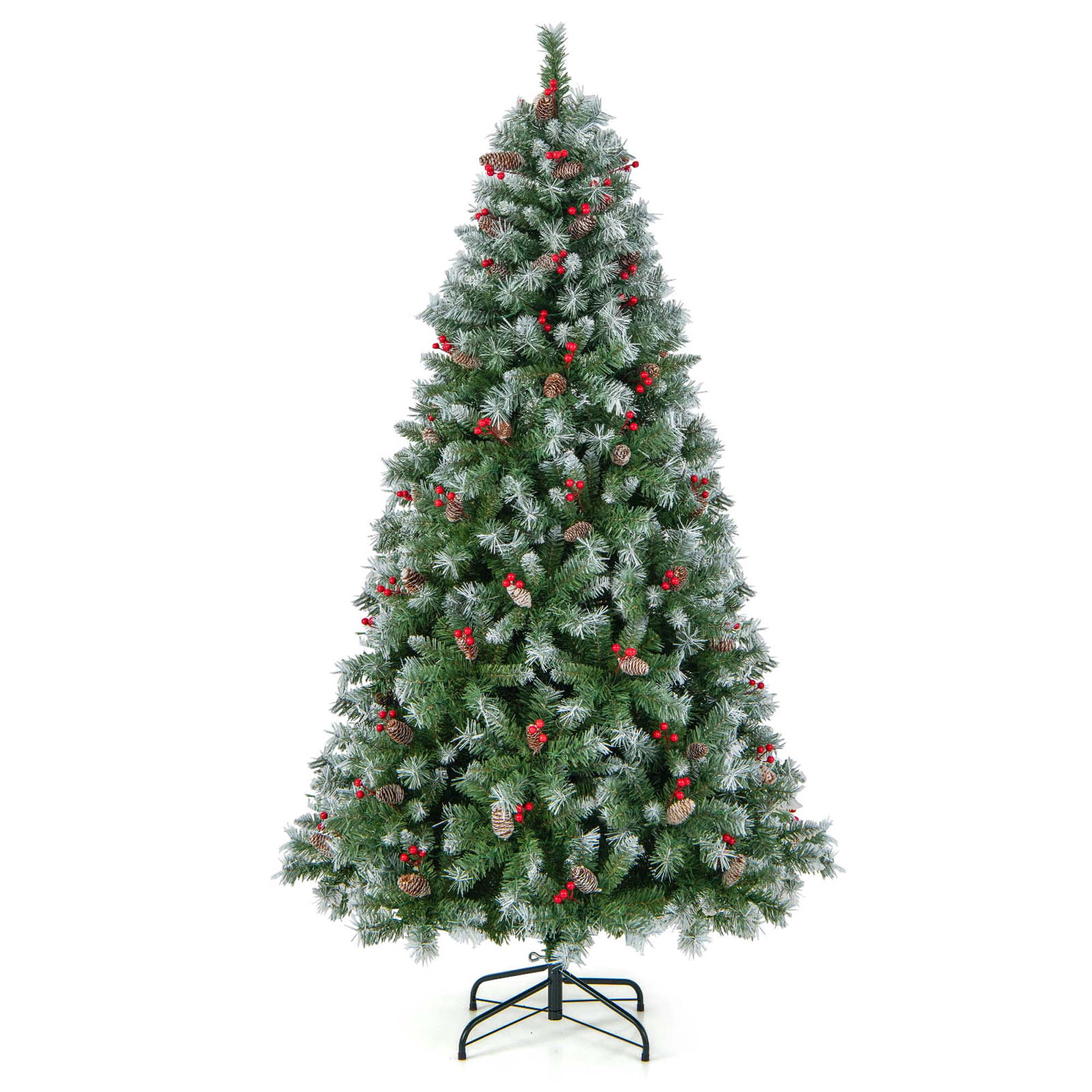 Artificial Christmas Tree with Iridescent Branch Tips and Metal Base -  Costway
