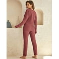 thumbnail image 4 of Ekouaer Womens Waffle Knit Pajamas Long Sleeve Lounge Set Button Up Pjs Loungewear with Pockets, 4 of 11
