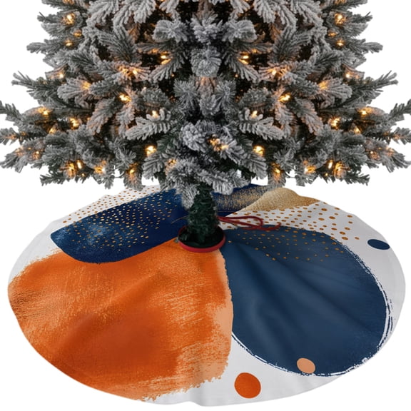 Navy Blue Burnt Orange Christmas Tree Skirt 48 Inches, Artwork Geometric Contemporary Xmas Trees Skirt Mat Cover Decorations for Holiday Party Indoor Outdoor