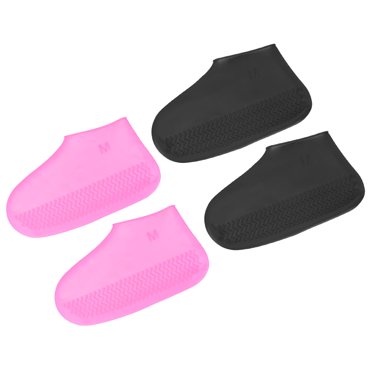 M Waterproof Silicone Shoe CoversNon-Slip Overshoes Protectors Rain Galoshes, Pink Black 2 Pairs