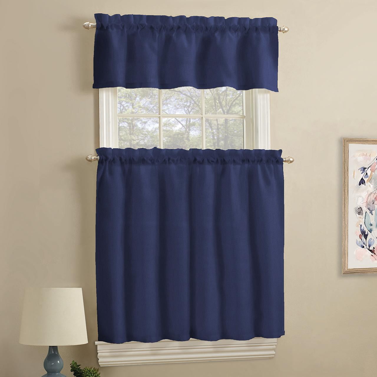 Mainstays 3 Piece Taupe Light Filtering Rod Pocket Tier and Valance Kitchen  Curtain Set, 56