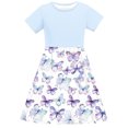thumbnail image 6 of GaThRRgYP Baby Girl Dresses Summer Toddler Girls Dresses,Toddler Kids Girls Cute Splicing Print Short Sleeve Stretchy Dress A Line Dress Blue 7 Years, 6 of 7