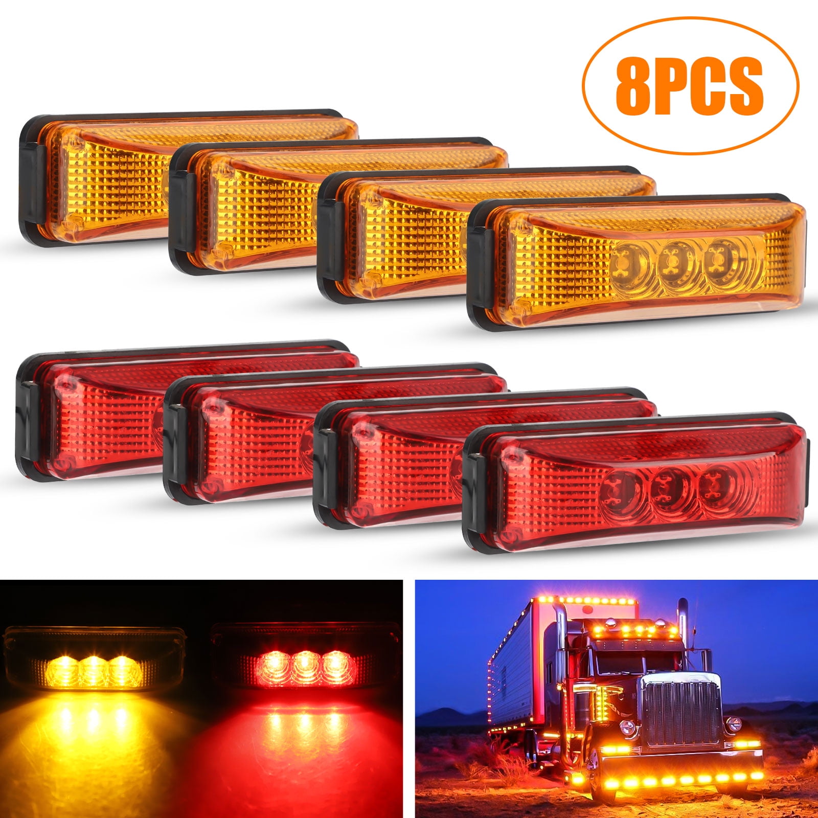 AT-HAIHAN DOT Compliant Waterproof Surface Mount Lighting for Truck Tractor Motorcycle Van RV LED Clearance Lamp Trailer Front Rear Side Marker Light Aluminum Housing Red and Amber 