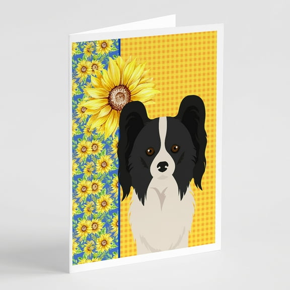 Summer Sunflowers Black and White Papillon Greeting Cards and Envelopes Pack of 8 7 in x 5 in