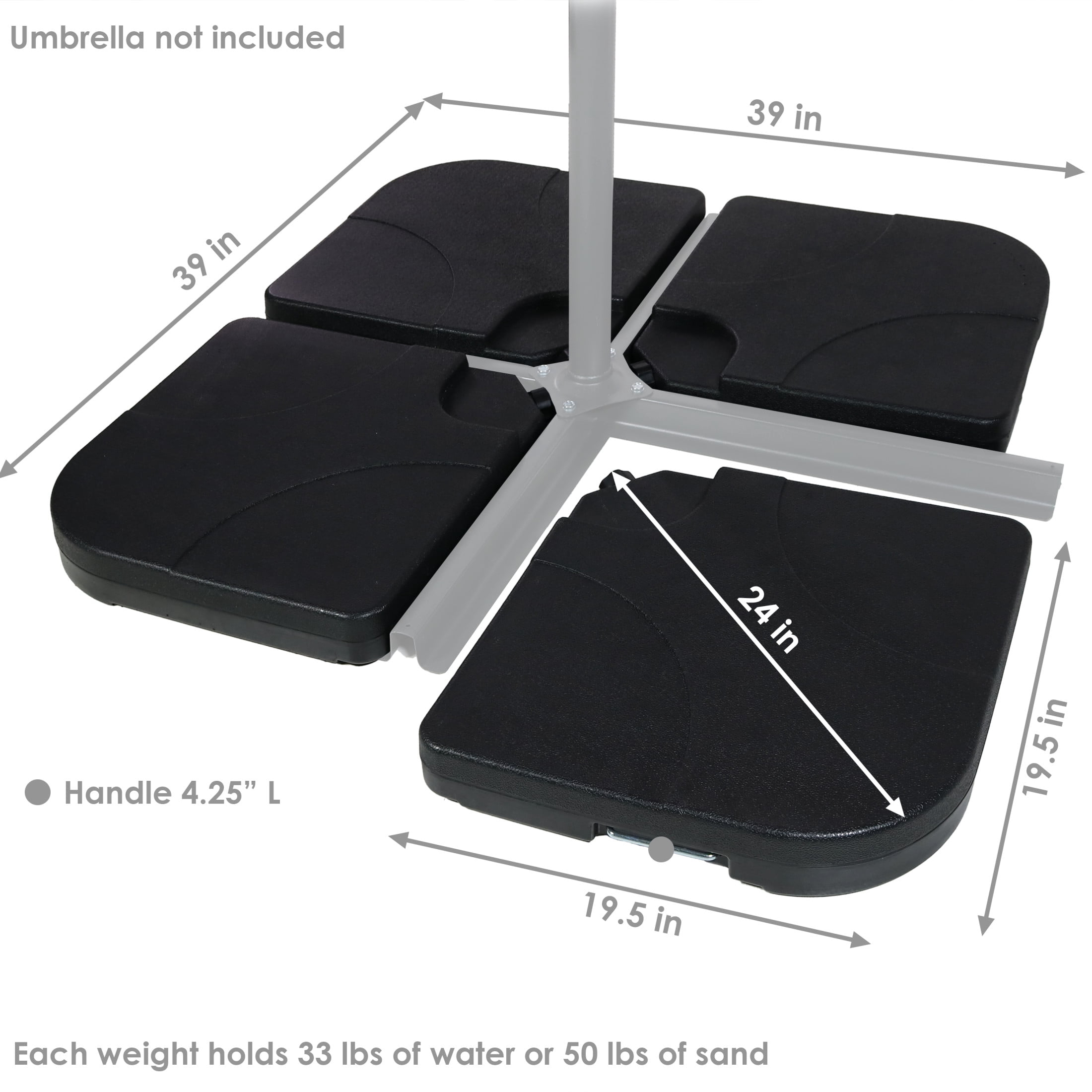 Sunnydaze 50 lb Black Cantilever Umbrella Base Weight, 4 Count