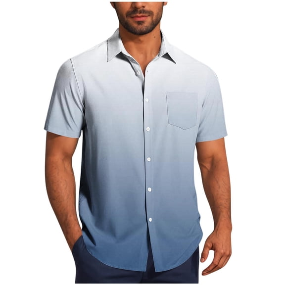 Yuanlook Men's Ombre Lapel Shirt, Full Button Placket Vacation Daily Casual Top, S-5XL
