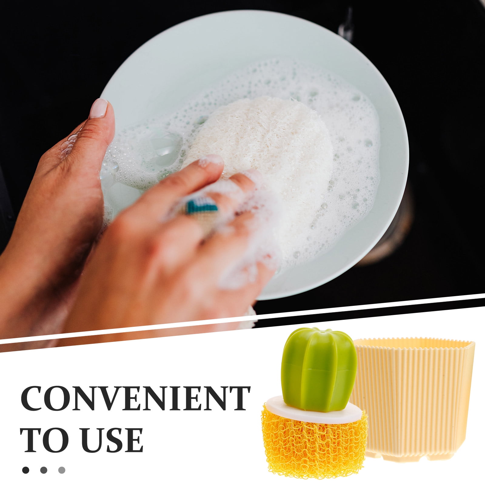 WORGEOUS 5 Sets Cute Cactus Brush Set With 3 Replacement Kitchen Scrubber Dish Scrub Brush For Cleaning Dishes Sinks And Pans