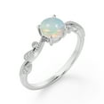 thumbnail image 4 of JeenMata Curved Band - 1.10 Carat Round Brazilian Opal And Moissanite - Milgrain Filigree - Prong Set Engagement Ring - 18K White Gold Plating Over Silver, 4 of 7