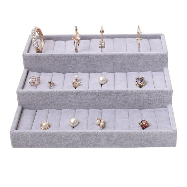 Caja de almacenamiento para exhibición de joyas y s, organizador de caja de exposición, soporte para pendientes Gris Hugo Bandeja de exhibición del anillo