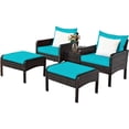 thumbnail image 3 of Pemberly Row 5-Pc Rattan & Steel Patio Furniture Set w/ 2 Ottomans in Turquoise, 3 of 10