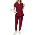 thumbnail image 4 of MLQIDK Scrub Sets for Woman Plus Size Medical Scrub Sets Stretchy V Neck Scrub Pants and Tops Nursing Uniforms Scrub Joggers Scrubs for Tall Women Deep Red XXL, 4 of 4