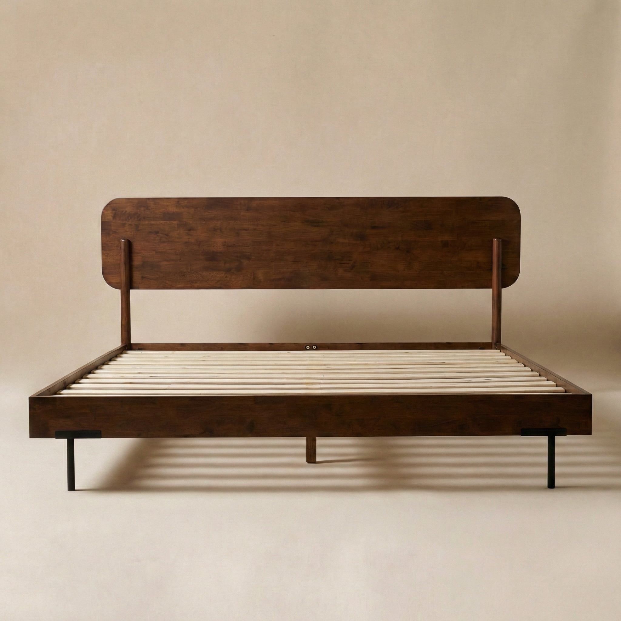 Acacia Frida King Size Bed Frame and Headboard, King Size Platform Bed Frame Scandinavian Wood Bed Compatible with All Mattress Types, Wood Slats Support, King Bed Frame Wood Bed Frame, Walnut