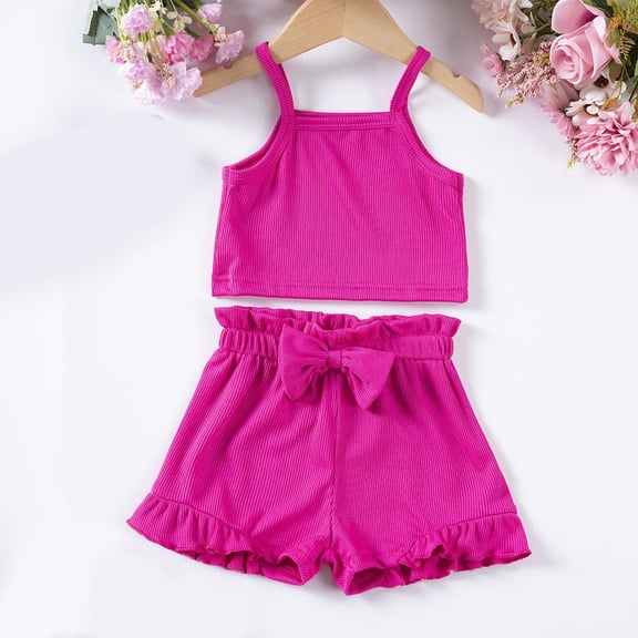 Delliss Girls 2PCS Tank Tops and Shorts Set Lightweight Spaghetti Strap Tank Top Ruffle Shorts Outfits