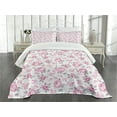 thumbnail image 3 of Ambesonne Shabby Flora Quilted Bedspread Set 3 Pcs, Pink Roses Spring, King Size, Pale Pink White Grey, 3 of 5