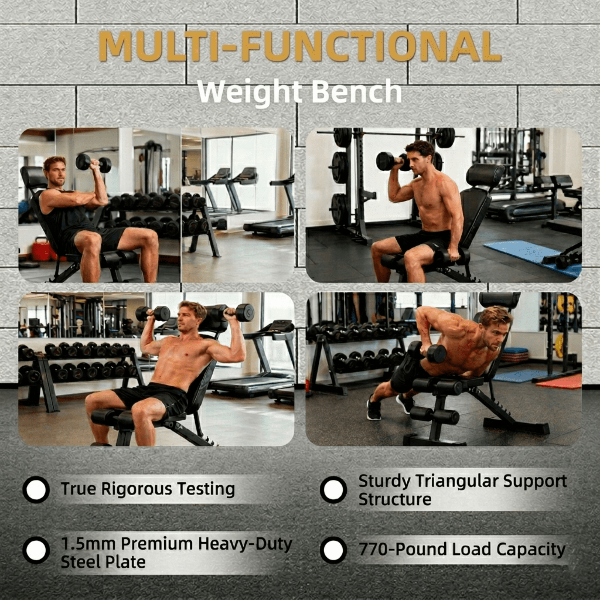 JaxShark Adjustable Foldable Weight Bench 6 Position 770lbs Incline Decline Home Gym Black