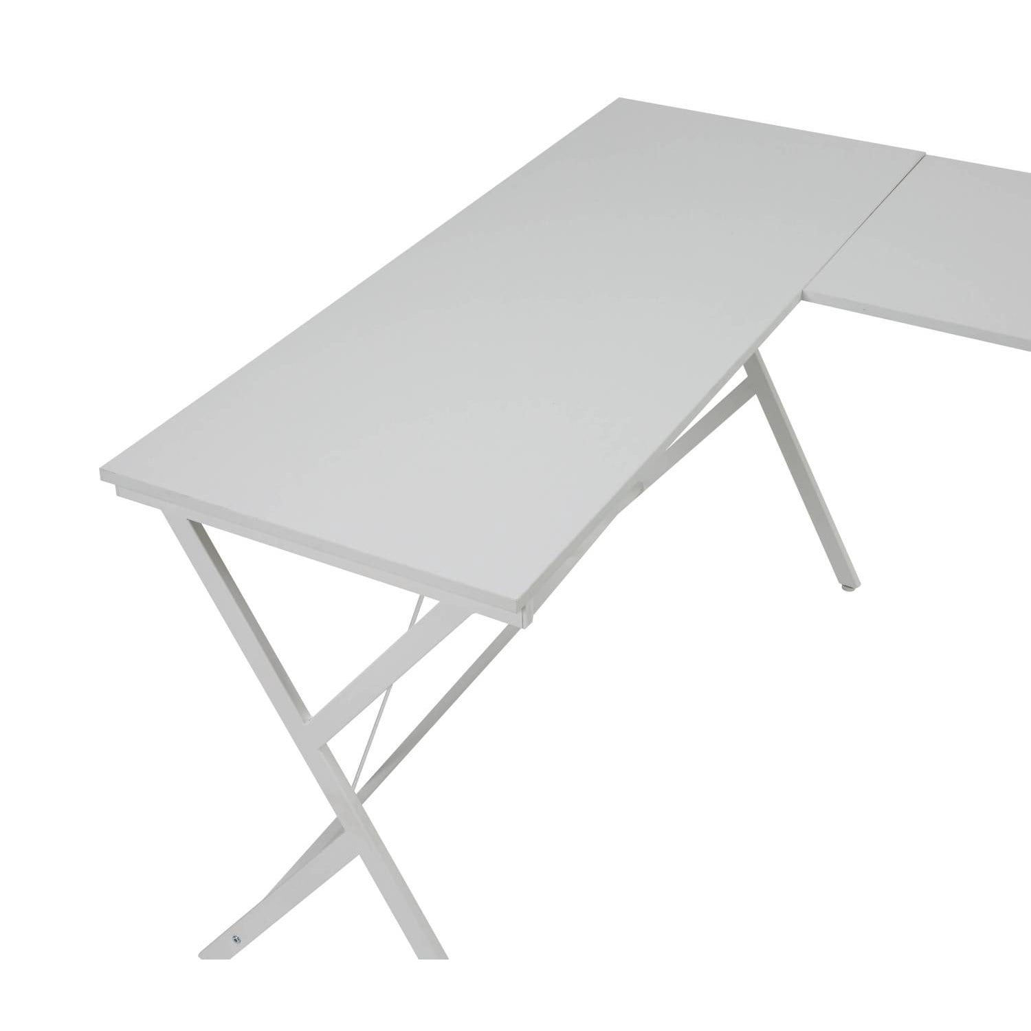 L-Shaped Corner Computer Desk with Metal Frame and Rolling CPU Holder for Home Office and Study