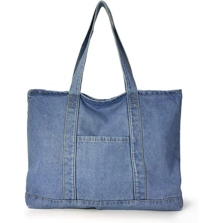 Light Weight Soft Denim Tote Unisex Shopper Shoulder Handbag | Walmart ...