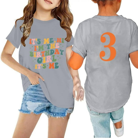 Zwiiyzr Toddler Kids Boys Girls Birthday Shirt 3Th 4Th 5Th 6Th 7Th 8Th 9Th 10Th Year Old Print T-Shirt Fashion Round Neck Print Short Sleeve Tops 3-10Y Gray