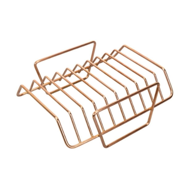 Parrilla para costillas de barbacoa de acero para asar, soporte antiadherente que ahorra espacio, soporte para asar Oro rosa
