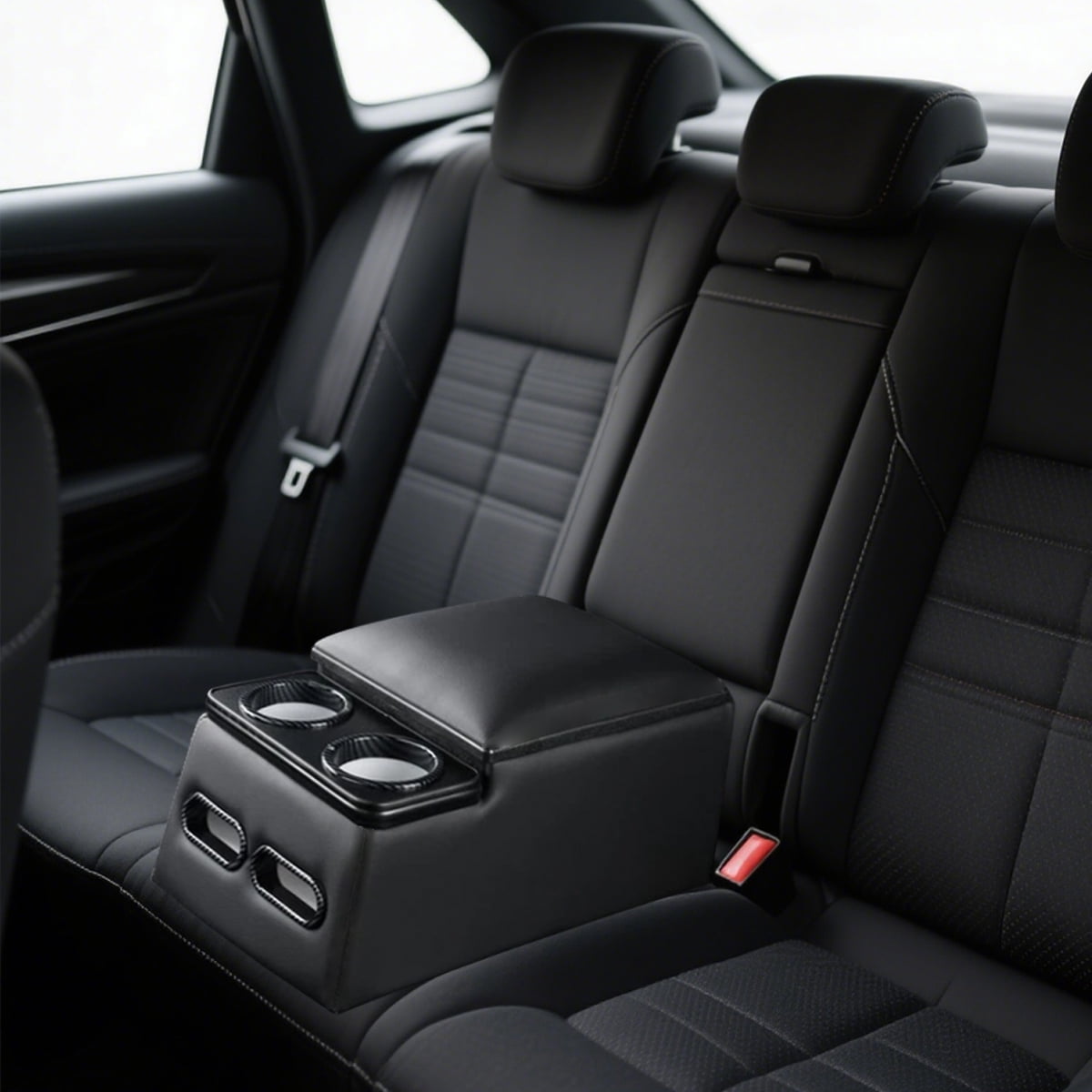 Universal Rear Bench Seat Car Center Console Truck Seat Organizer Storage Back Seat Car Organizer with Cup Holder Large Storage Box Central Armrest Box (Carbon Fibre)