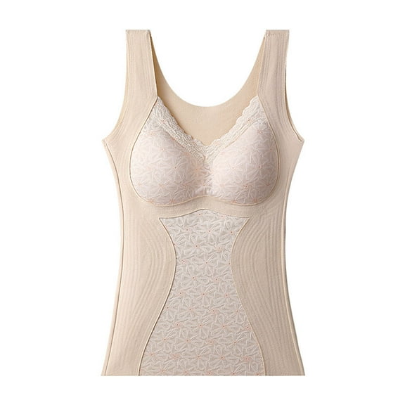 Women Bottoming Vest with Chest Pads Seamless Sleeveless Thick German Velvet Thermal Base Layer Keep Warm Stretchy V Neck Lace Camisole Winter Basic Top