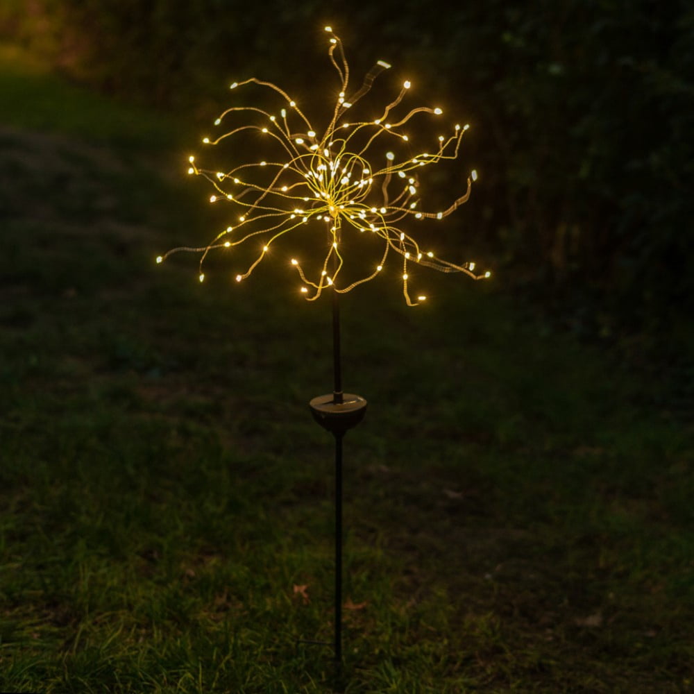Solar LED Firework Garden Stake - Warm White Outdoor Decor Light
