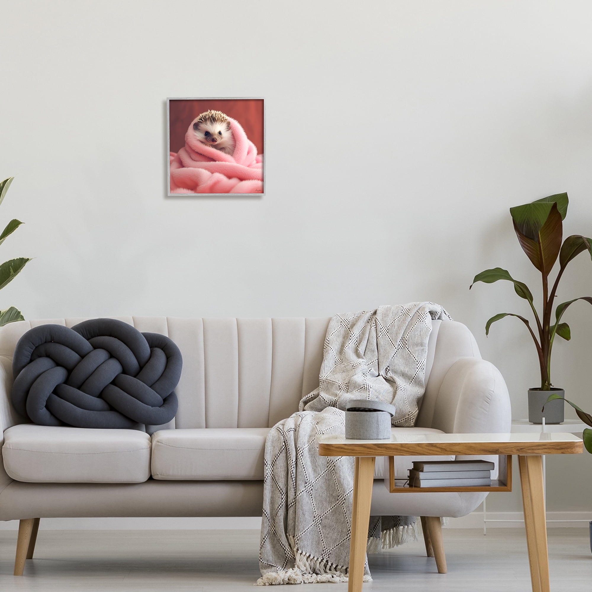 Stupell Industries Baby Hedgehog in Blanket Animals & Insects Painting Gray Framed Art Print Wall Art, 12 x 12