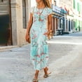 thumbnail image 1 of Robes Longues Bohèmes à Imprimé Floral pour Femmes Été Col Rond Manches Courtes Poches Robe Femme Vintage Décontractée Maxi Robes de Soirée, 1 of 7