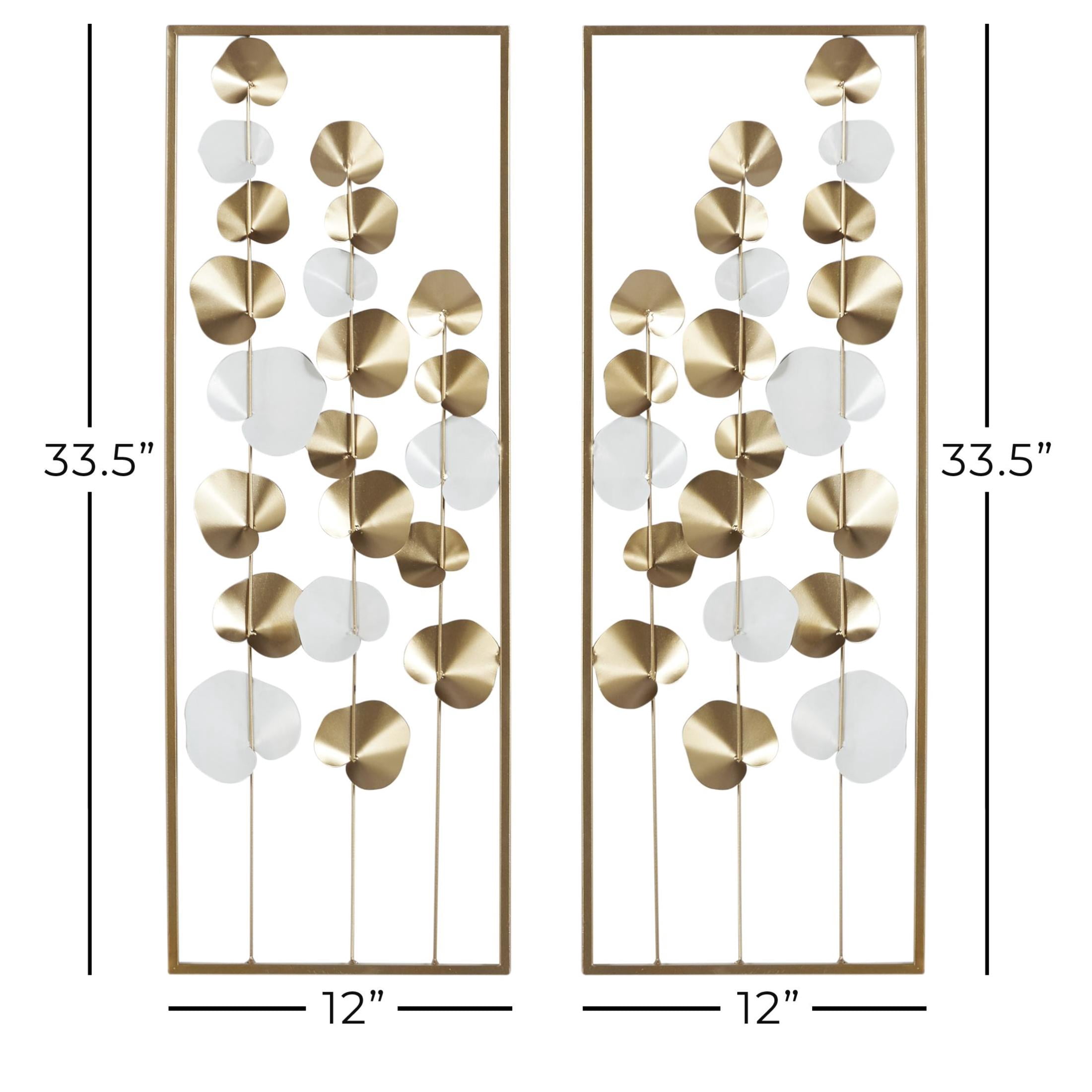 DecMode Gold Metal Cutout Floral Wall Decor with White Accents (2 Count)