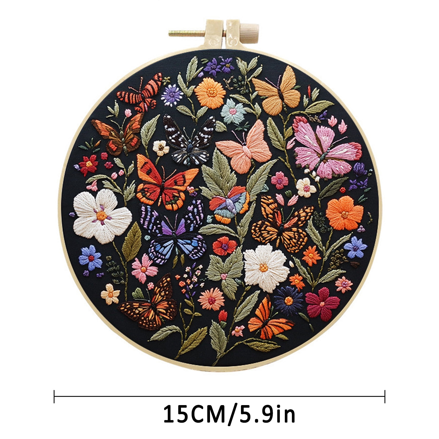 NEONWE 4 Set Embroidery Kit for Adult Beginner, Colorful Butterfly Vintage Flowers Rustic Stamped Patterns Kits Nature Funny Arts & Crafts Set, with Hoop, Colored Threads, Needles, and Instructions