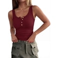thumbnail image 2 of ANRABESS Women Ribbed Tank Tops Slim Fit Henley Shirts Sleeveless V Neck Button Down Blouse Casual Summer Basic Tees Tops Deep Red M, 2 of 12