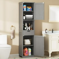 Walsunny Tall Bathroom Storage Cabinet with Freestanding Adjustable Shelves, Narrow Storage Linen Cabinet with 2 Doors and 1 Drawers for Bathroom, Living Room, Kitchen, Gray