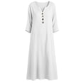 thumbnail image 3 of Vivianyo HD Women's Henley V Neck Caftan Maxi Dresses, 3/4 Sleeve Loose Casual Solid Long Dresses for Women, Women's White, Sizes S-2XL, 3 of 7