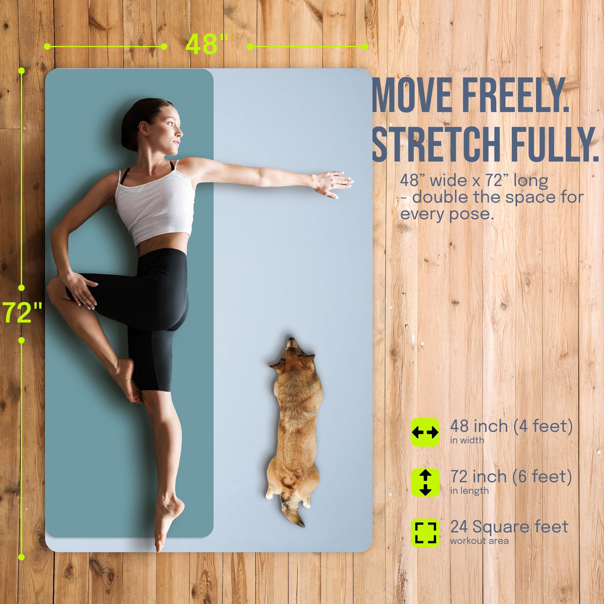 Gogokiwi Large Yoga Mat (6'x4') Extra Wide Workout Mat for Home, Non Slip Fitness & Exercise Mat for Home Gym, Yoga, Pilates, Stretching, and Floor (Baby Blue, Extra Cushion (1/2 inch Thick))