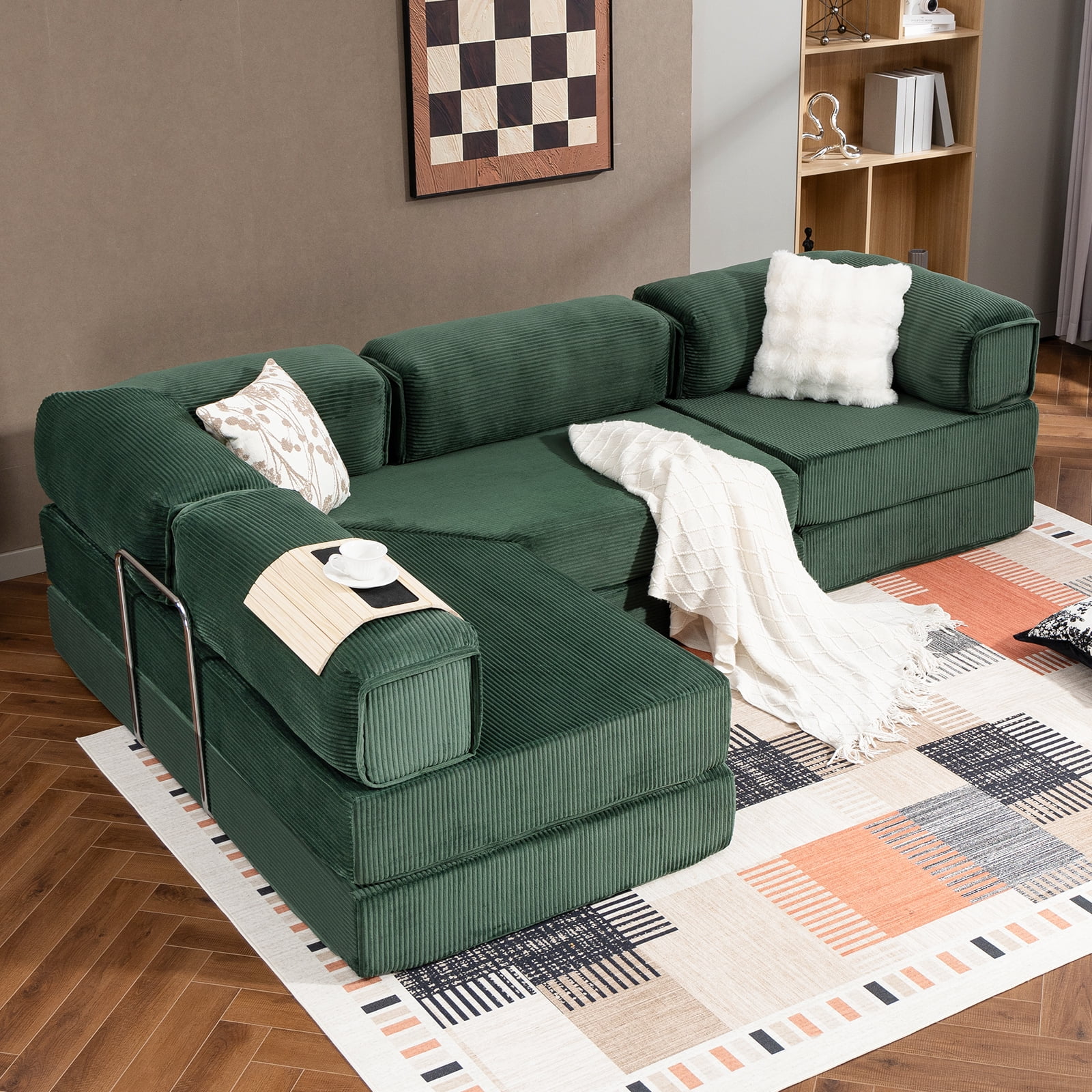 MEISSALIVVE 108" L-Shaped Modular Sectional Sofa with Chaise, Cloud Deep Seat Couch with Removable Pillows, No Assembly Required for Living Room & Bedroom (Dark Green)