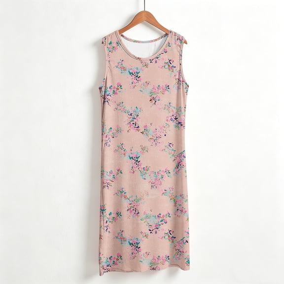 Aboser Womens Sleeveless Long Nightgowns Boho Floral Print Sleepdress Plus Size Homewear Casual Round Neck Tank Loungewear