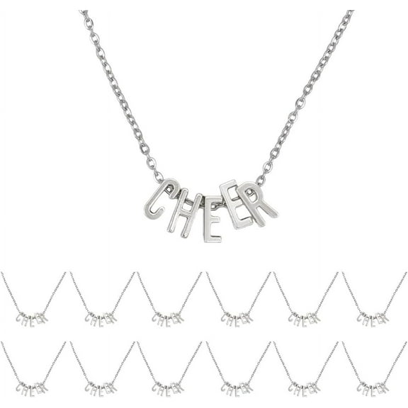 12pcs Cheer Necklace Letter Charm Necklaces Bulk Cheer Team Gifts Cheerleader Gifts Sport Necklace 304 Stainless Steel Cheerleading Pendant Jewelry