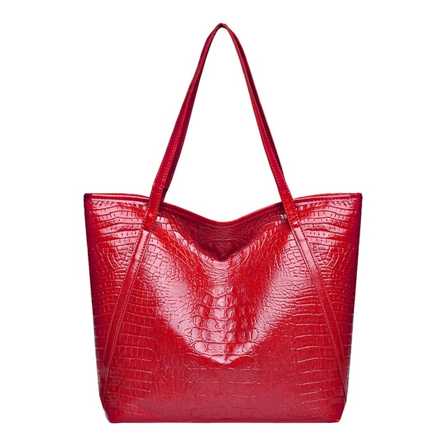 Faraee Grand Sac Fourre-Tout pour Femmes à Fermeture Éclair en Cuir Sacs de Fin de Semaine Sac Bandoulière Cabas Sac à Main Sac de Voyage Rouge