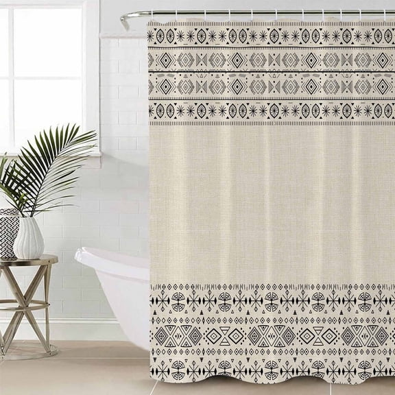 Beige Black Boho Shower Curtain Set, Waterproof Shower Curtains for Bathroom, Vintage Ethnic Tribe Abstract Art Washable Fabric Cloth Bath Curtain for Bathtub Decoration with Hooks 60x72 Inches