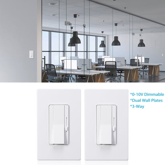2 Pack 0-10V LED Dimmer Switch, 3-Way & Single Pole Compatible, 720W Max, Smooth Slide Control, Dual Wall Plates Included