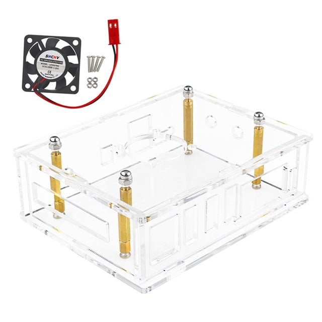JIAHAOO Transparent Acrylic Case Open Design Ventilated Easy Access Ports Plus Cooling Fan Install for Orange Pi 5 Plus