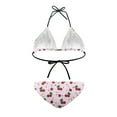 thumbnail image 3 of COEQINE Sexy Bikini Sets for Women Halter String Allover Print Spandex Beach Bathing Suit Cherry Heart Floral Polka Dot Pink Removable Pad V Neck 2 Piece Beachwear, S, 3 of 7