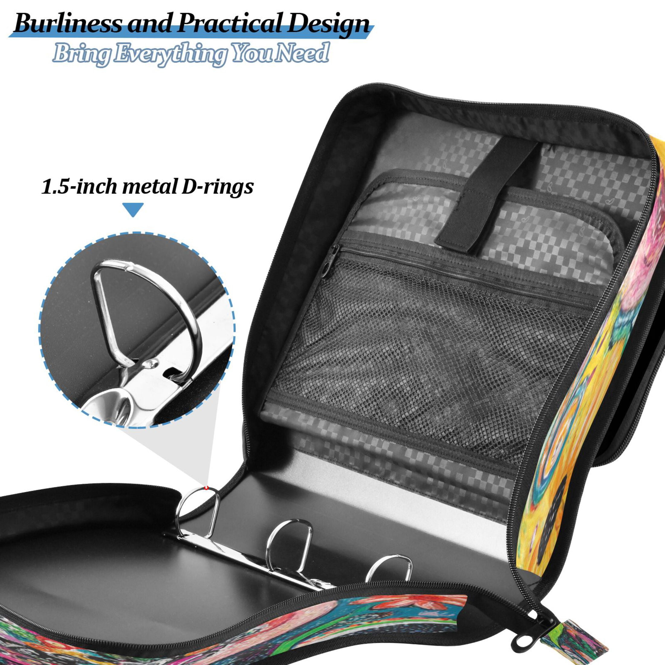 YAZAOO Zipper Binder trapper keeper Documents Organized Design Flamingo in A Garden Of Colors Printed