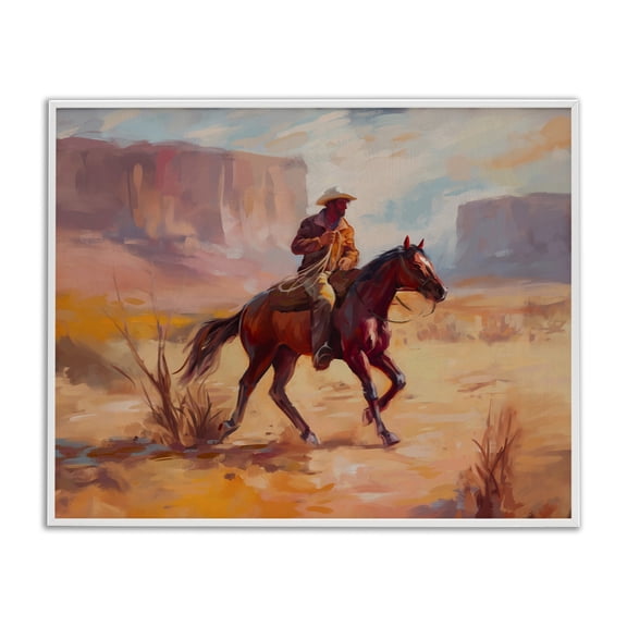 Stupell Industries Eclectic Cowboy Riding Desert Landscape White Framed Giclee Art, 20 x 16, by Ziwei Li