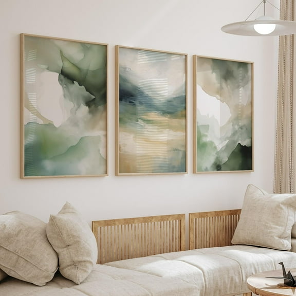 Luvia Sage Green Abstract Prints Set Of 3, Neutral Soft Green Posters, Green Abstract Room Artwork, Modern, Modern Wall Decor Set 3 Prints 8x12 UNFRAMED