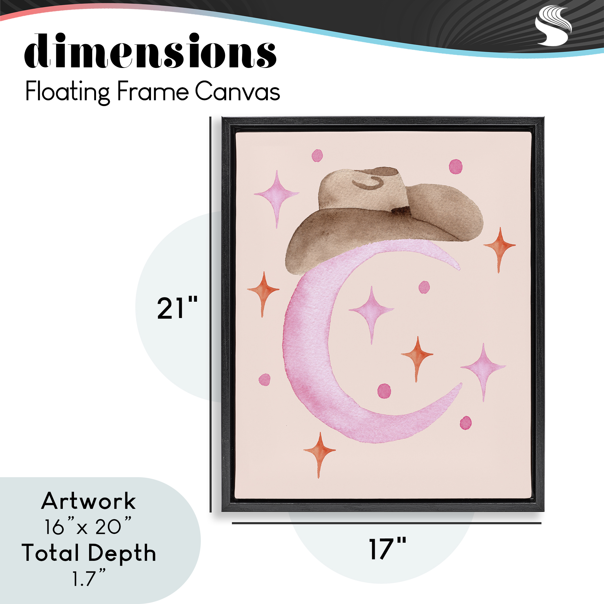 Moon Cowgirl Hat Black Framed Floater Canvas Wall Art, design by Nina Jacobs