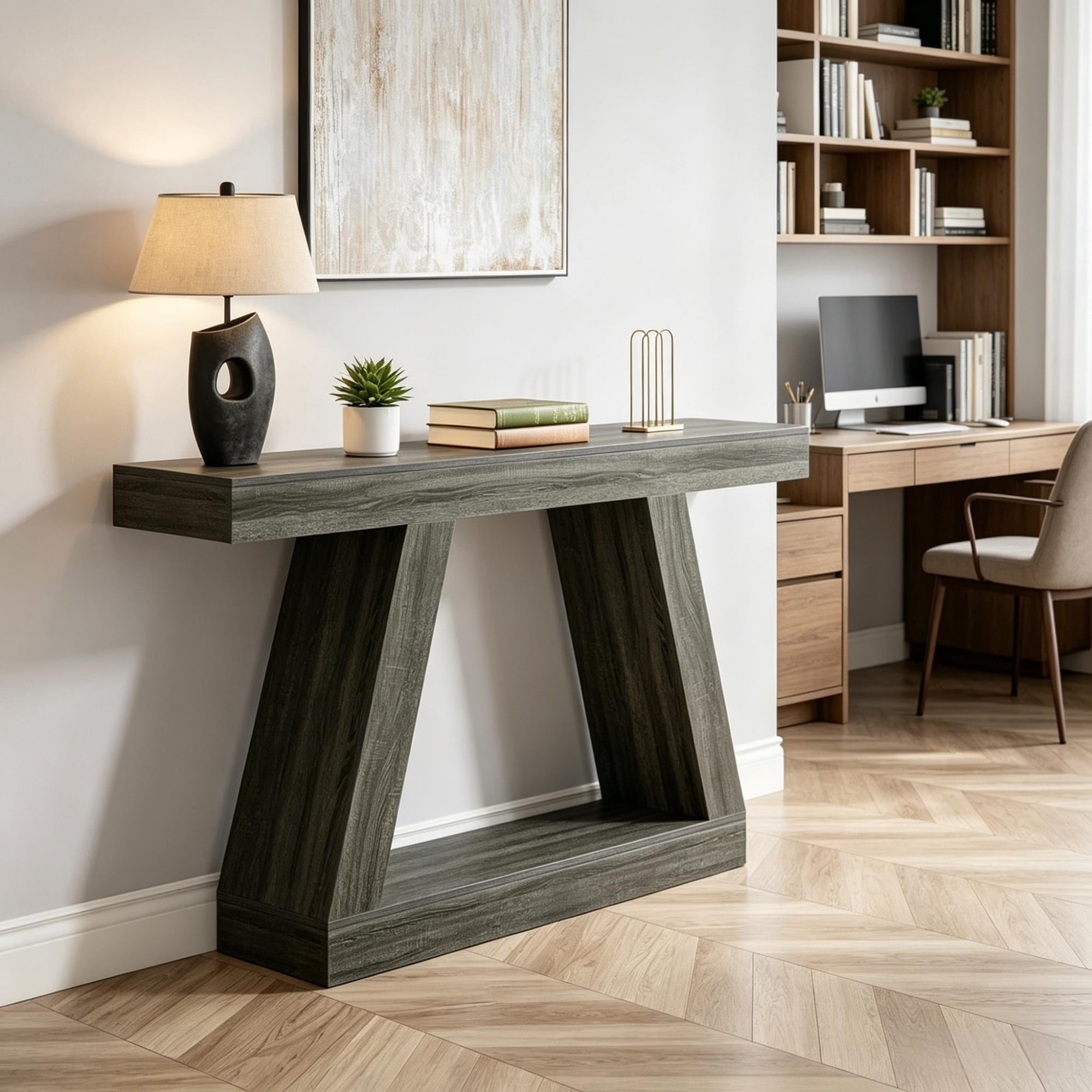 59.45 in MDF Console Table with Storage, Rustic Farmhouse Style, Supports up to 330 lb